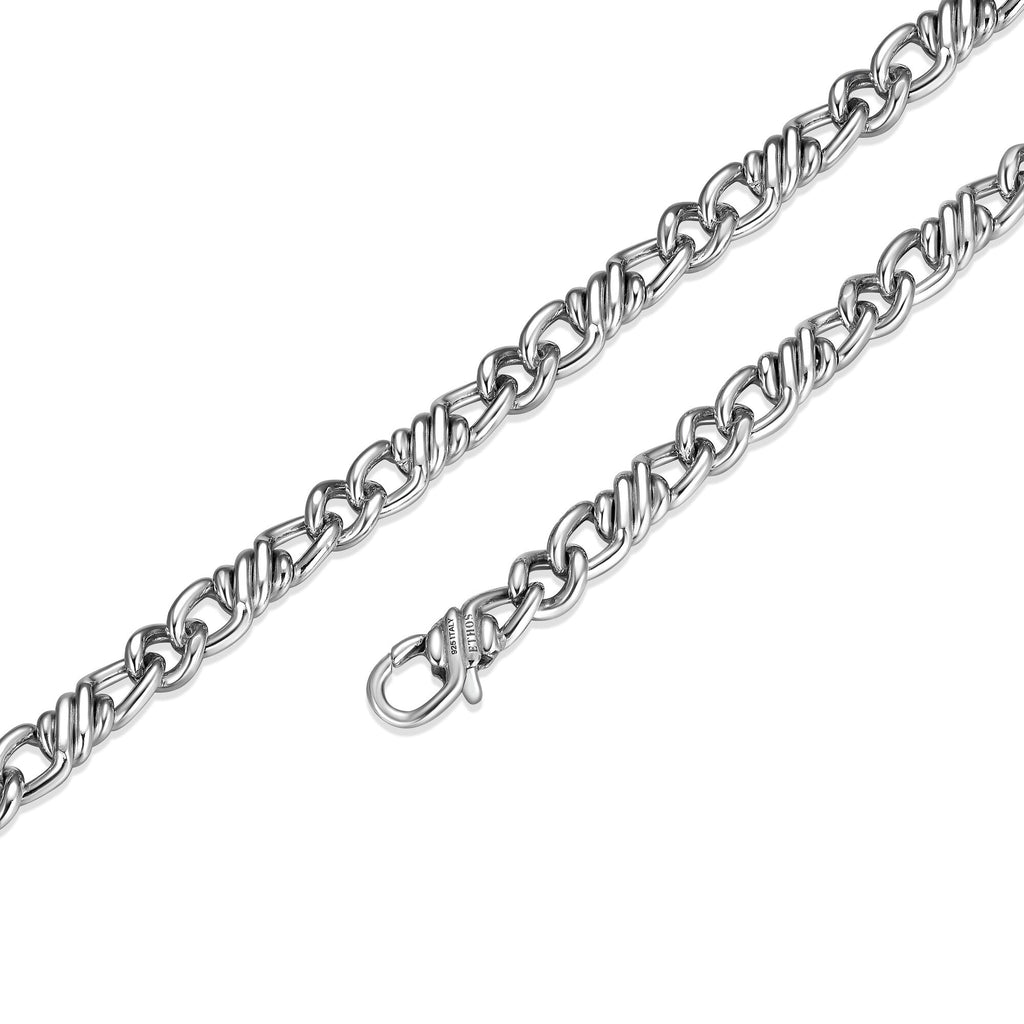 UN0001M - Italian Flat Curb Chain Necklace Rhodium - Plated Sterling Silver  -  22"