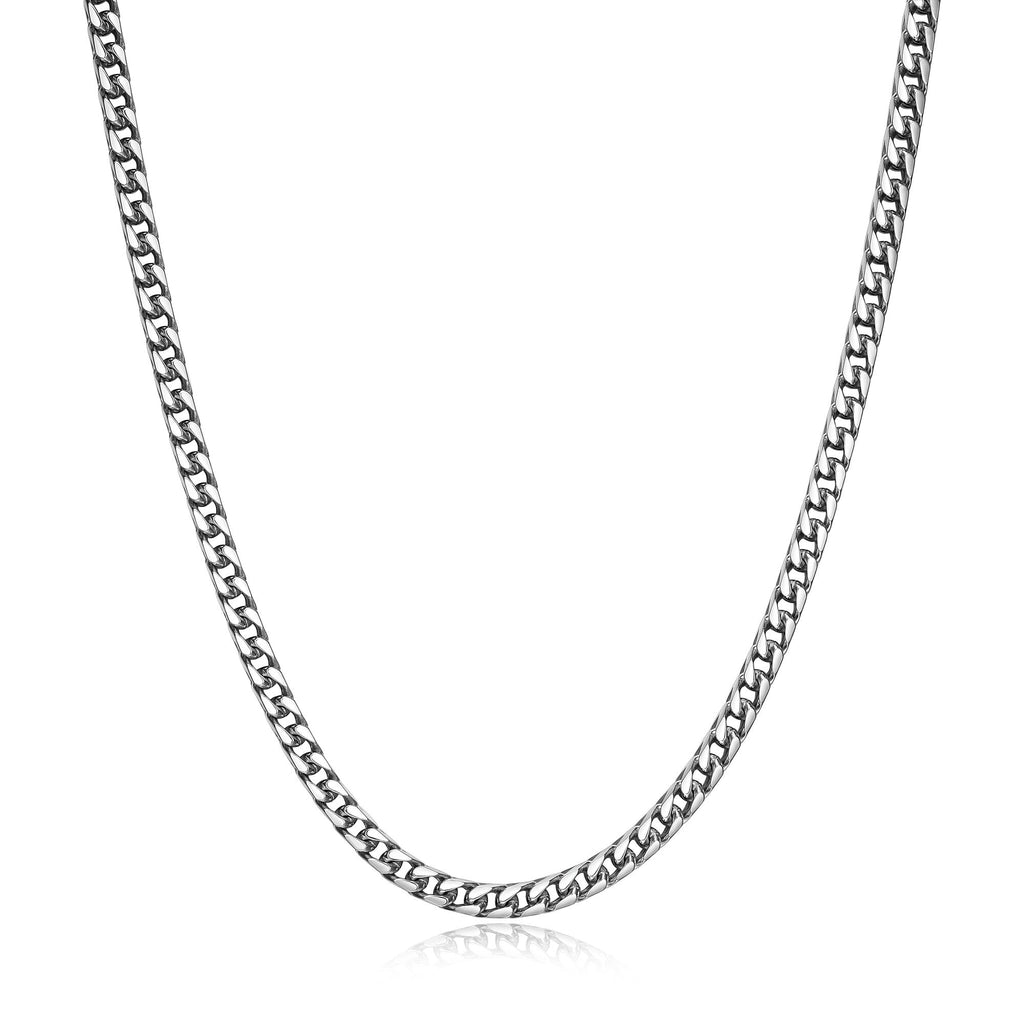 UN0002L - Italian Chain Rhodium Plated 4 - Side Franco Chain Necklace  -  24"
