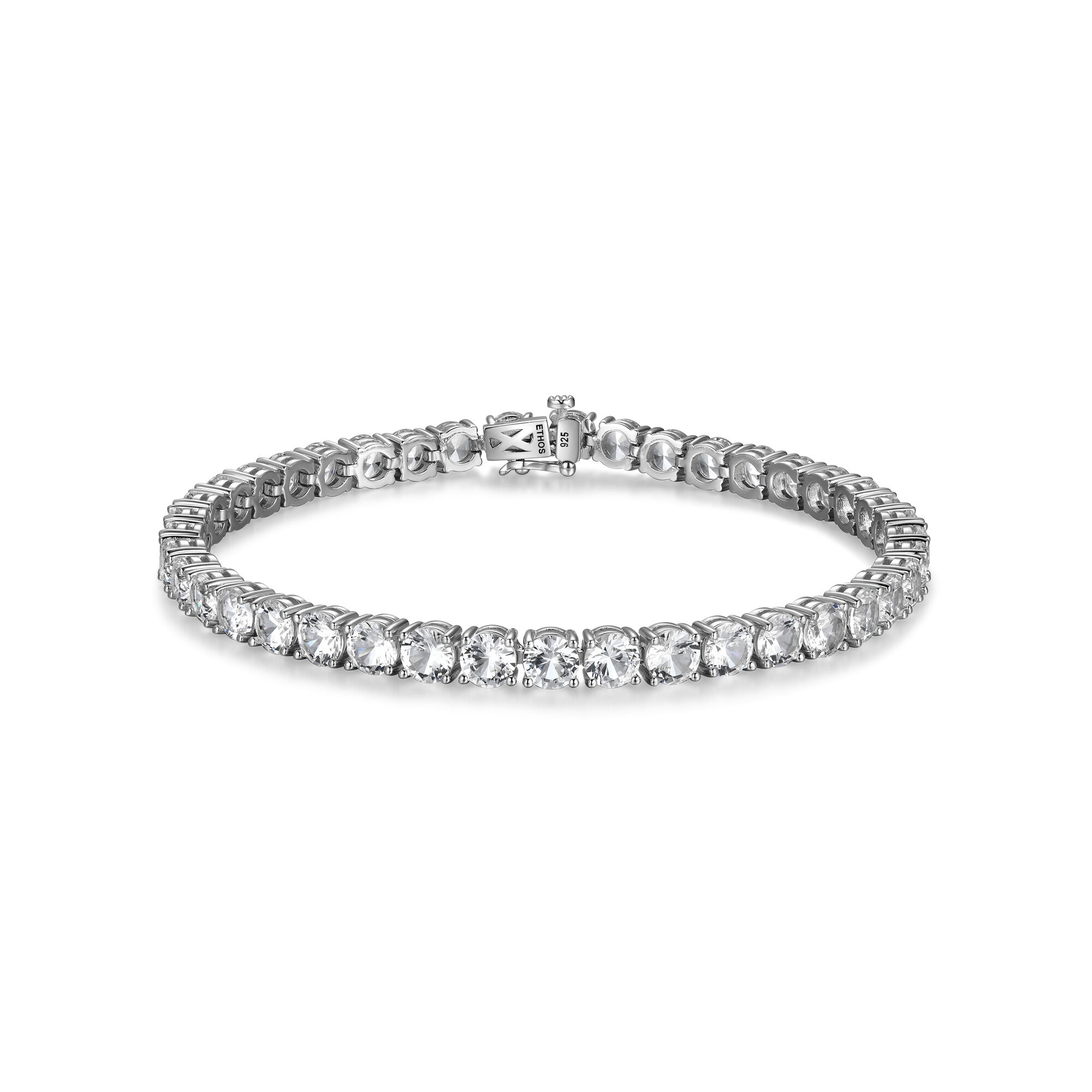 UB24W - Basic Rhodium Plated Sterling Silver and Created White Sapphire Bracelet