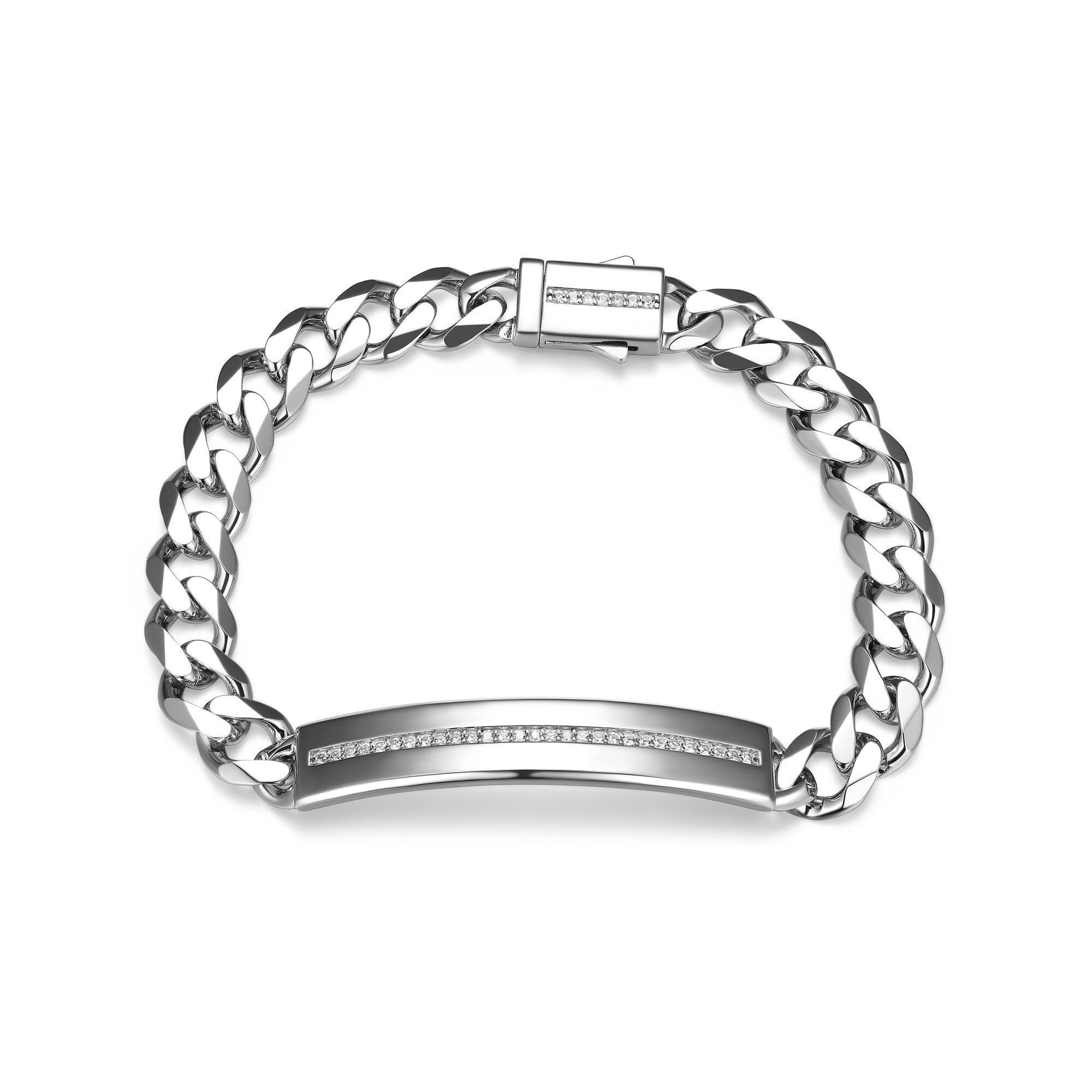 UB22 - ID Rhodium Plated Bracelet with Created White Sapphires  -  8.5"
