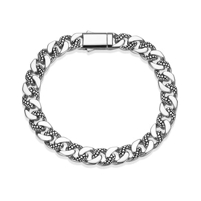 UB0094 - Reptile Design Cuban Link Chain Bracelet in Rhodium - Plated Sterling Silver