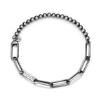 UB25 - Italian Chain Brushed Gunmetal Half Paper Clip/Half Bead Bracelet  -  8.5"