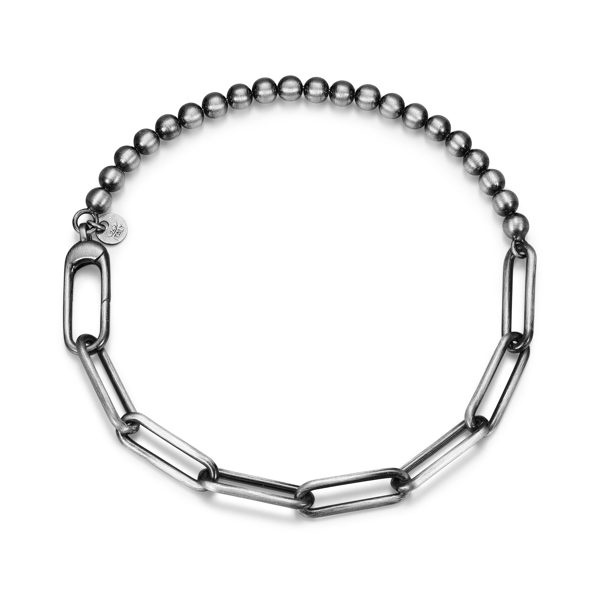 UB25 - Italian Chain Brushed Gunmetal Half Paper Clip/Half Bead Bracelet  -  8.5"