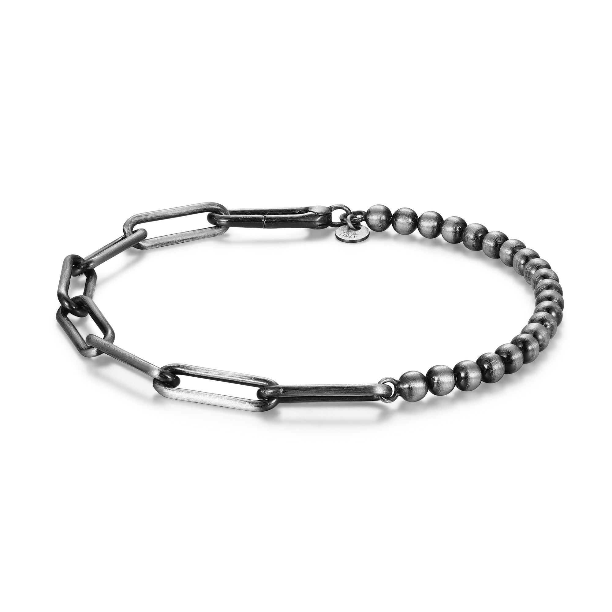UB25 - Italian Chain Brushed Gunmetal Half Paper Clip/Half Bead Bracelet  -  8.5"