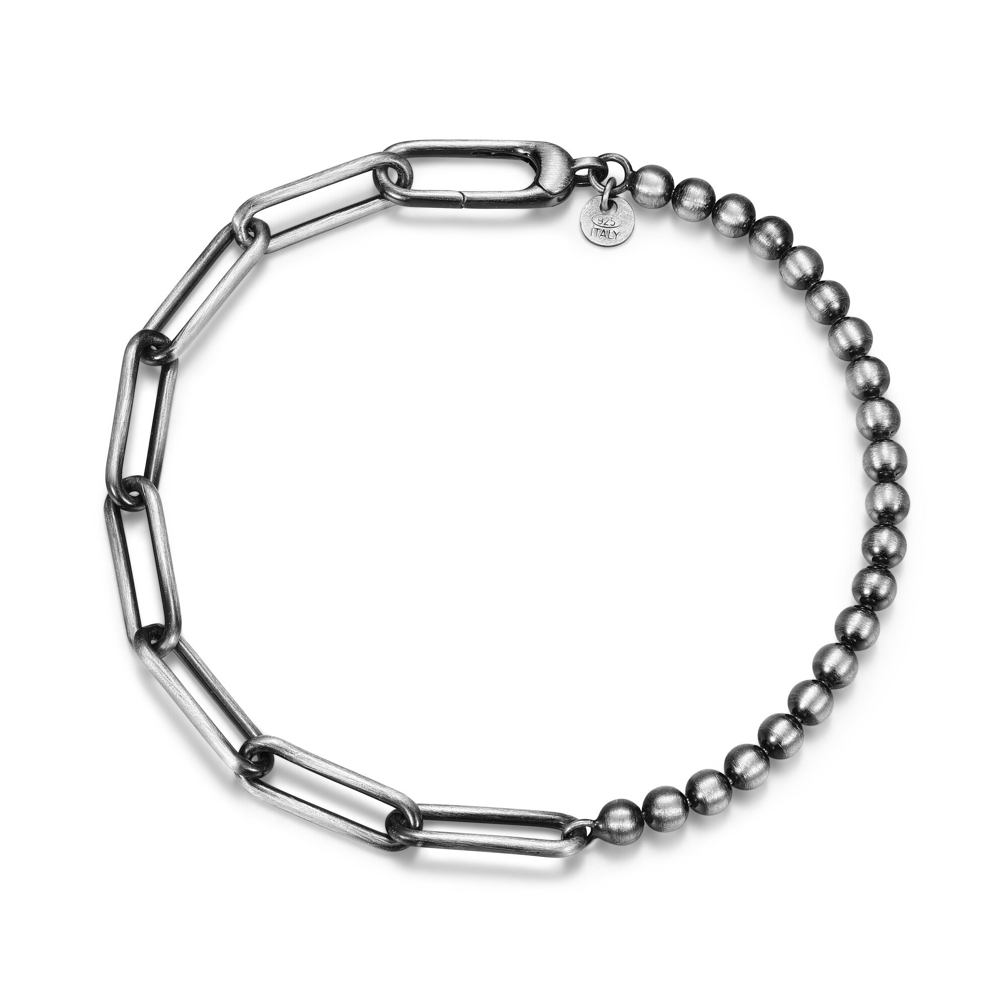 UB25 - Italian Chain Brushed Gunmetal Half Paper Clip/Half Bead Bracelet  -  8.5"