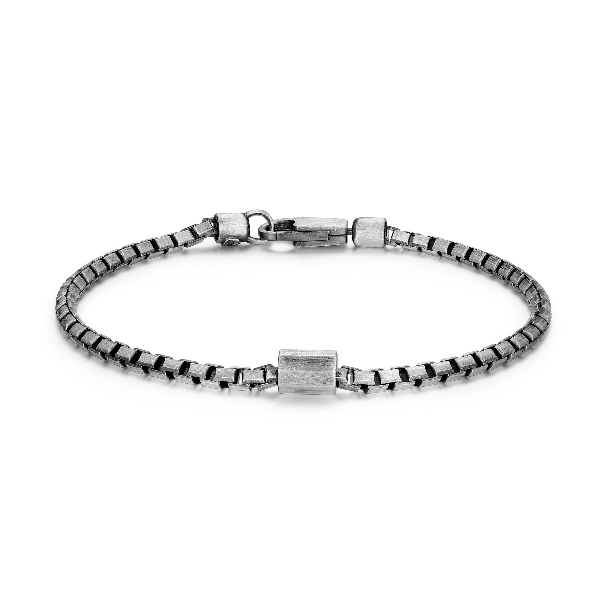 UB27 - Italian Chain Brushed Gunmetal Box Chain Bracelet with Barrel Clasp  -  8.5"
