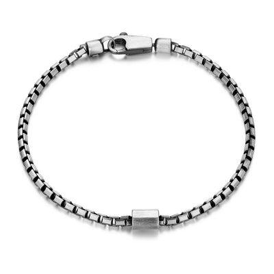 UB27 - Italian Chain Brushed Gunmetal Box Chain Bracelet with Barrel Clasp  -  8.5"