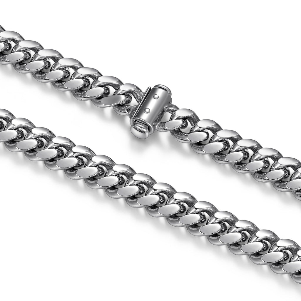 UB32 - Italian Chain Rhodium Plated Oval Curb Bracelet with Push Lock  -  8.5"
