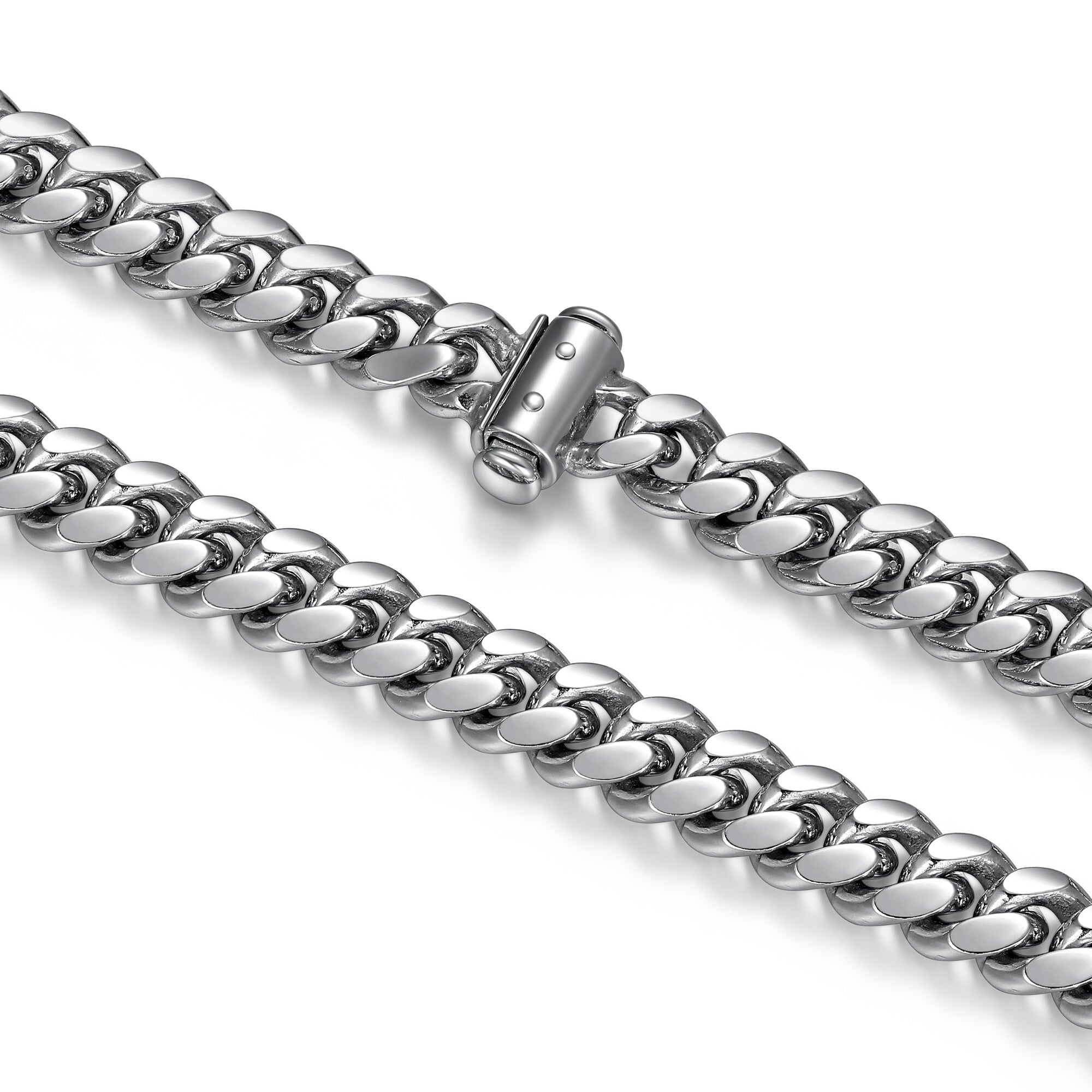 UB32 - Italian Chain Rhodium Plated Oval Curb Bracelet with Push Lock  -  8.5"