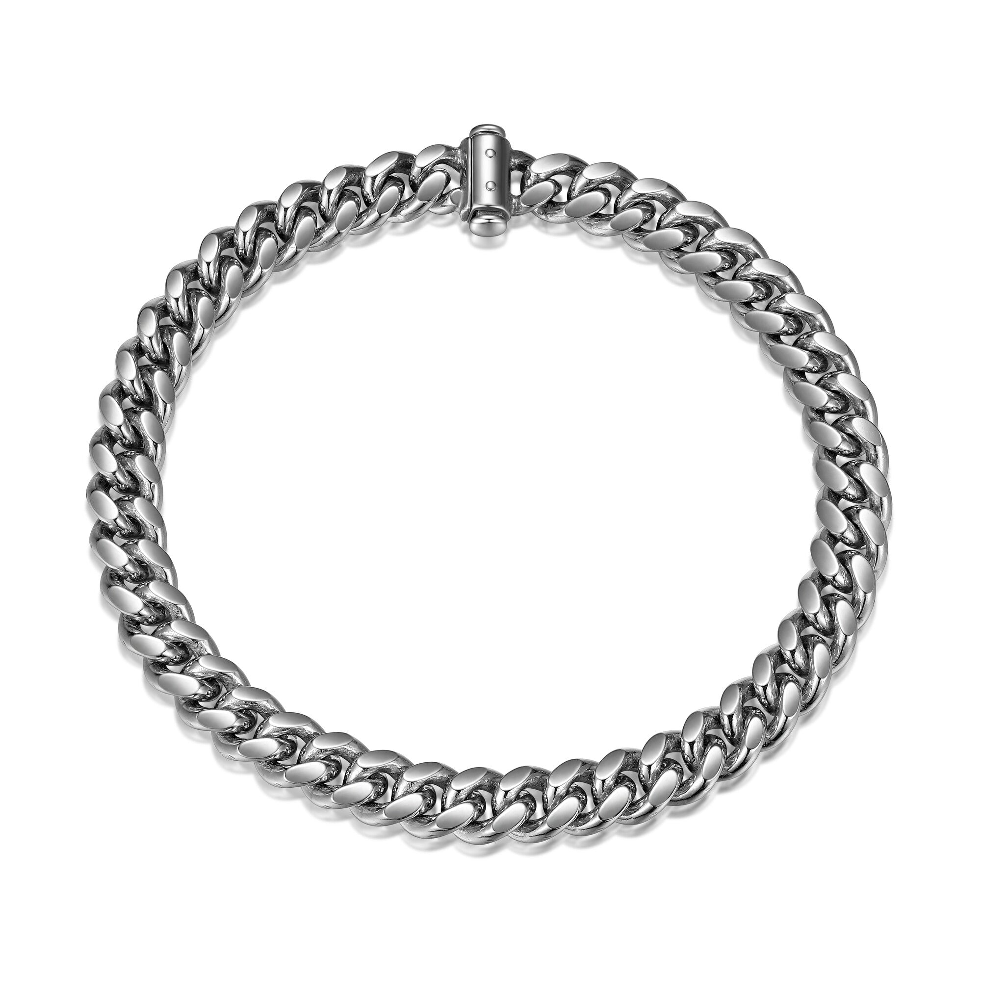 UB32 - Italian Chain Rhodium Plated Oval Curb Bracelet with Push Lock  -  8.5"