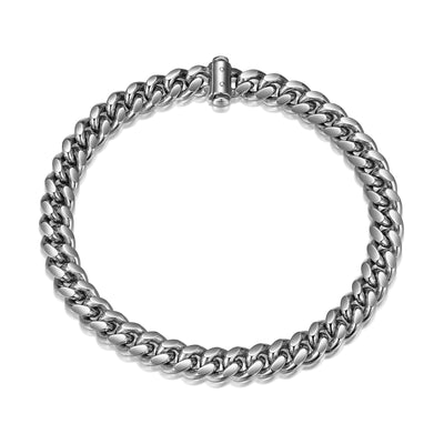 UB32 - Italian Chain Rhodium Plated Oval Curb Bracelet with Push Lock  -  8.5"
