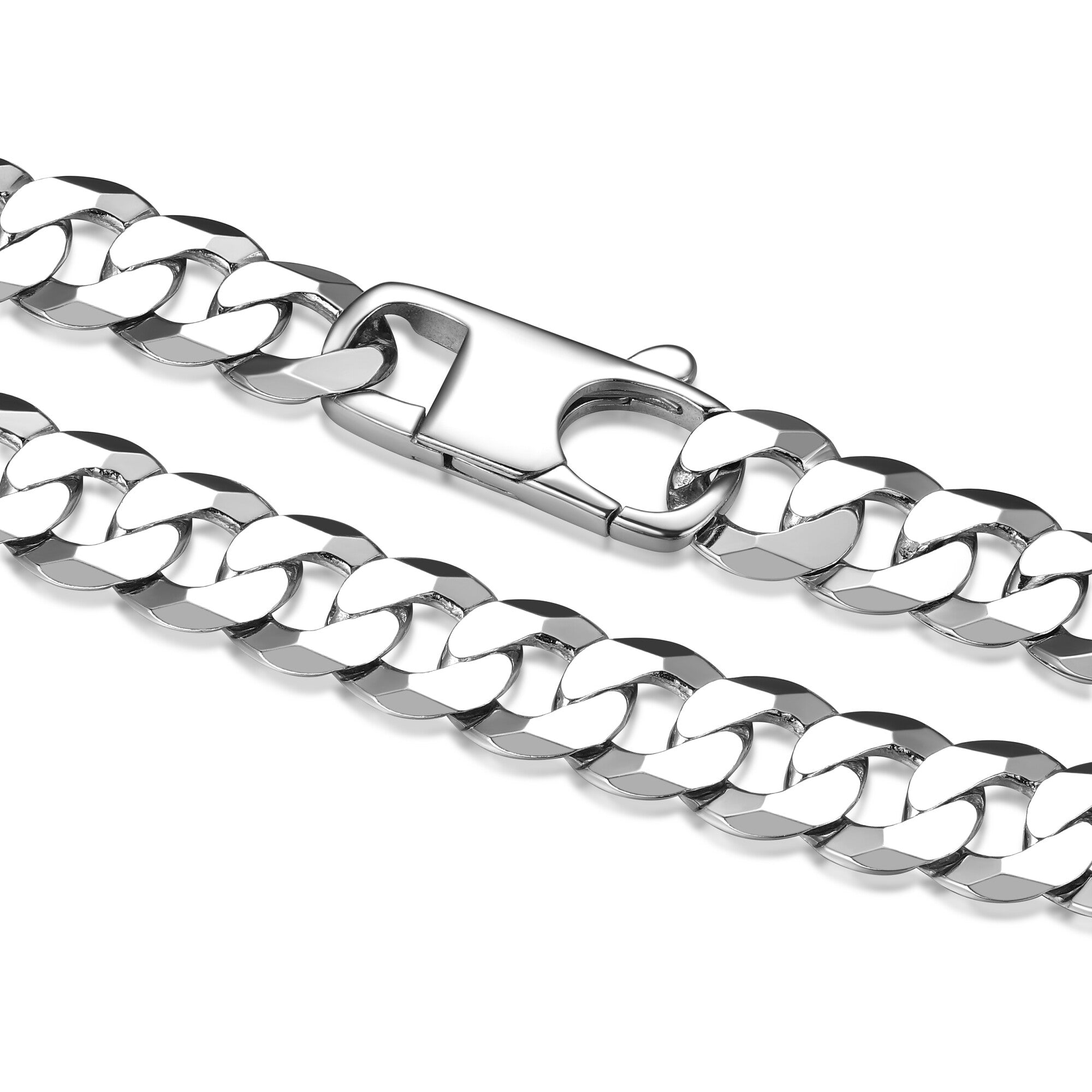 UB33 - Italian Chain Rhodium Plated Flat Curb Bracelet  -  8.5"
