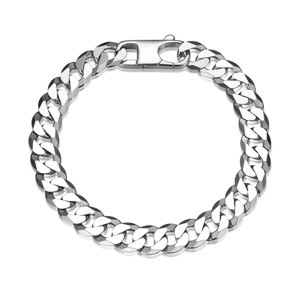 UB33 - Italian Chain Rhodium Plated Flat Curb Bracelet  -  8.5"