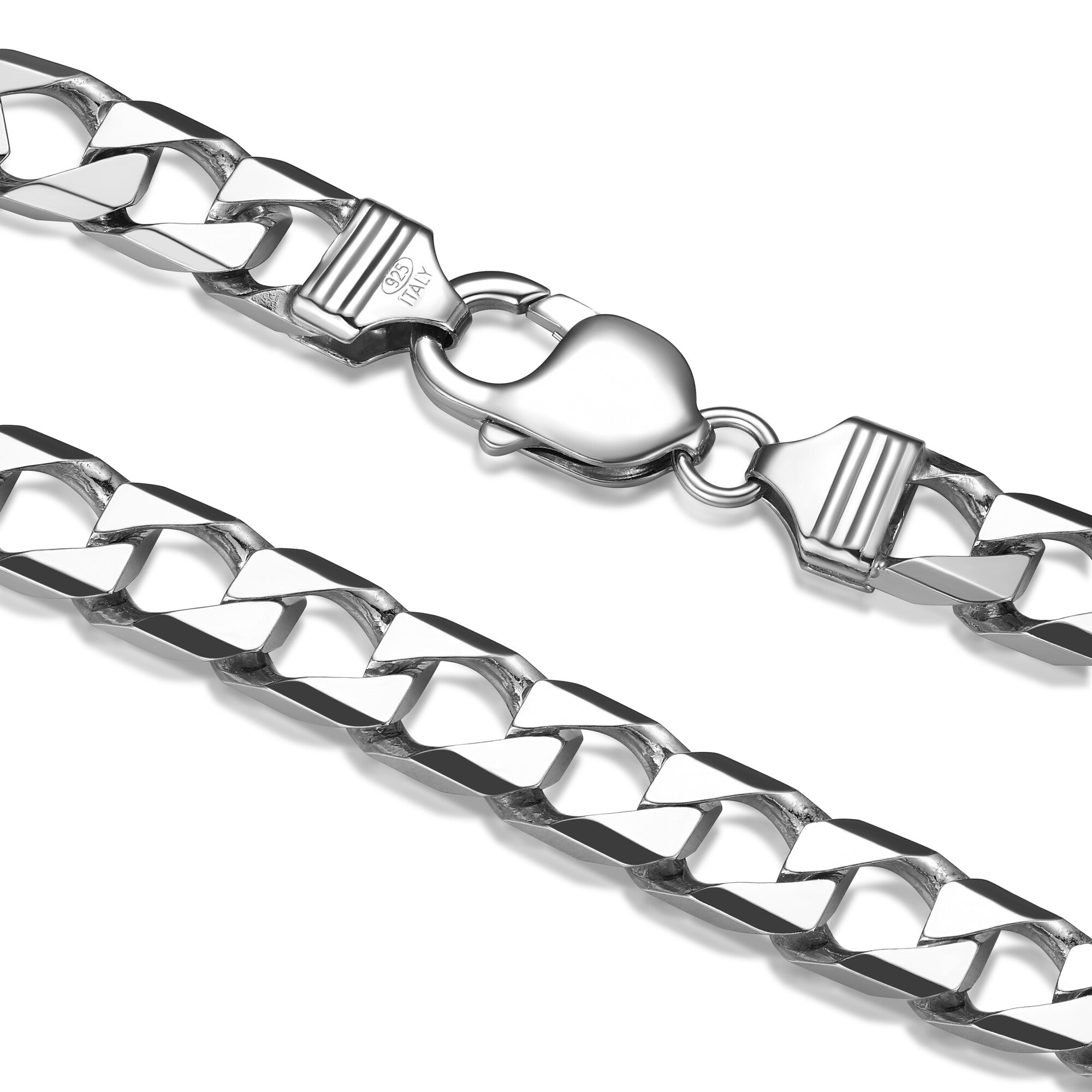 UB34 - Italian Chain Rhodium Plated Square Curb Bracelet  -  8.5"