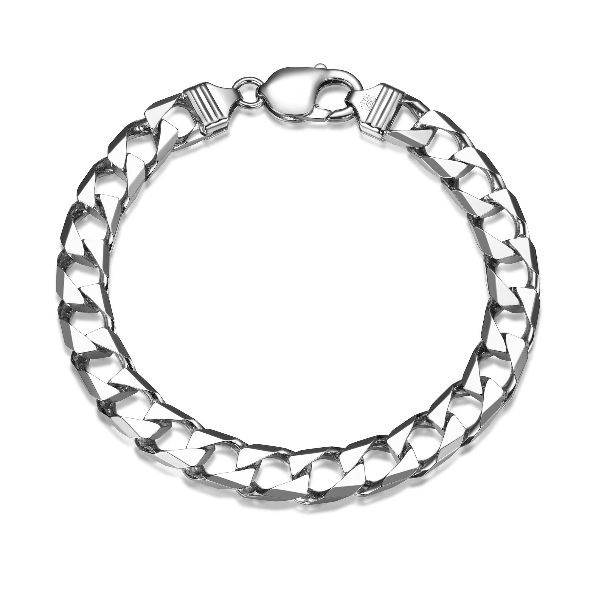 UB34 - Italian Chain Rhodium Plated Square Curb Bracelet  -  8.5"
