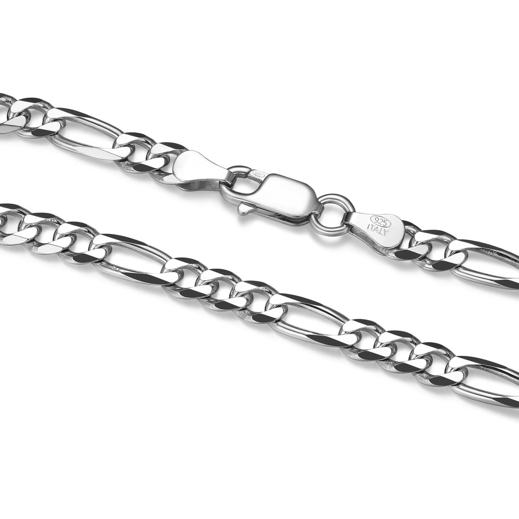 UB37 - Italian Chain Rhodium Plated Figaro 3+1 Bracelet  -  8.5"