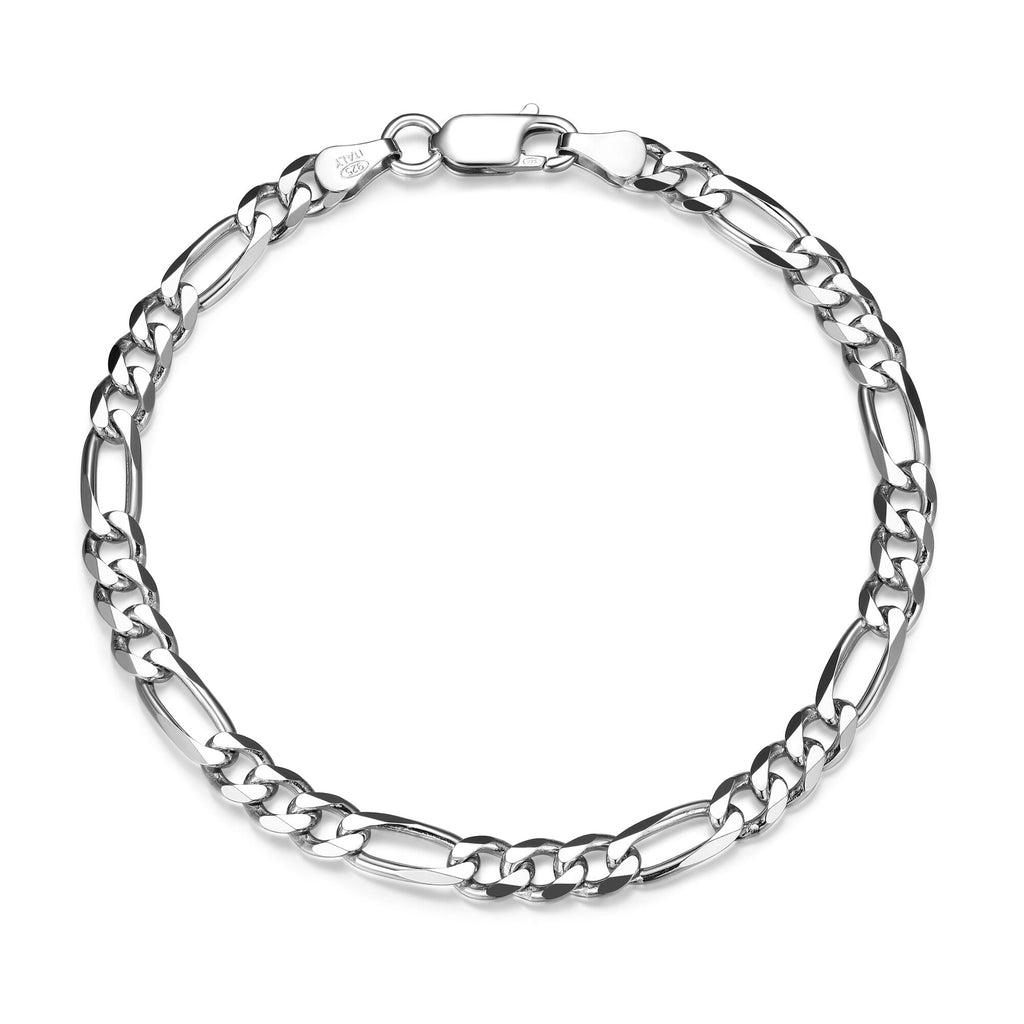 UB37 - Italian Chain Rhodium Plated Figaro 3+1 Bracelet  -  8.5"