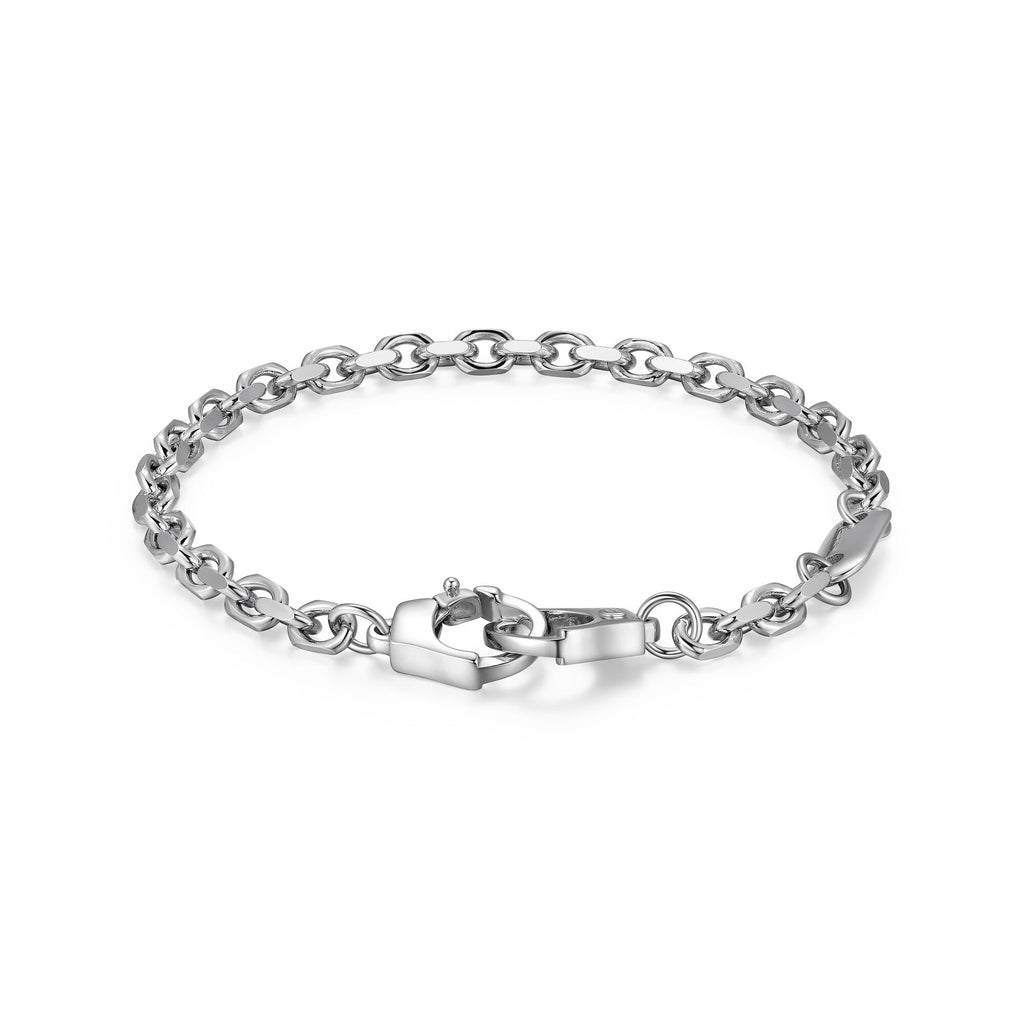 UB41 - Italian Chain Rhodium Plated Cable Bracelet with Handcuff Clasp  -  8.5"