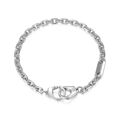 UB41 - Italian Chain Rhodium Plated Cable Bracelet with Handcuff Clasp  -  8.5"