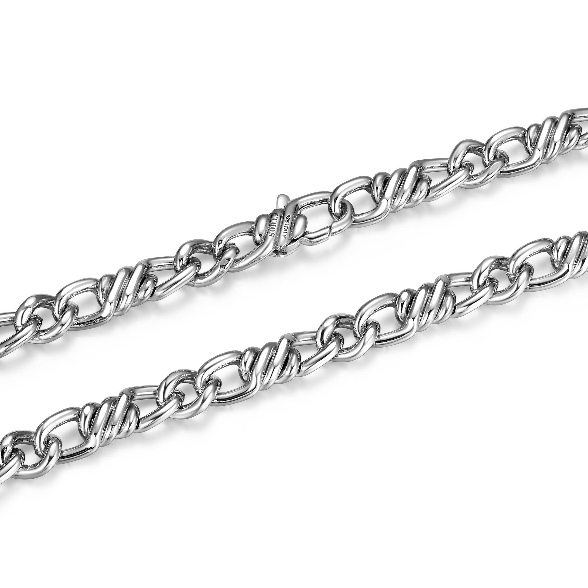 UB0003M - Italian Chain Rhodium Plated Flat Curb Twisted 3+1 Bracelet  -  8.5"