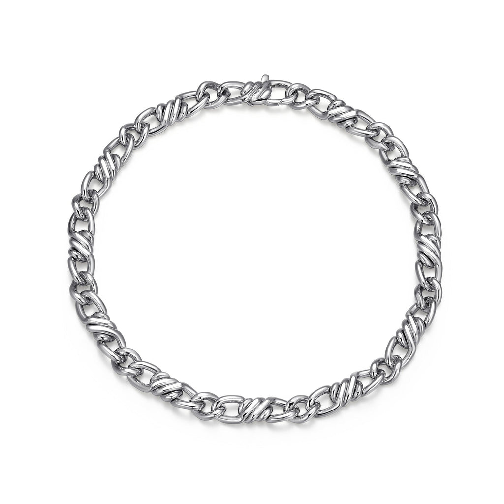 UB0003M - Italian Chain Rhodium Plated Flat Curb Twisted 3+1 Bracelet  -  8.5"