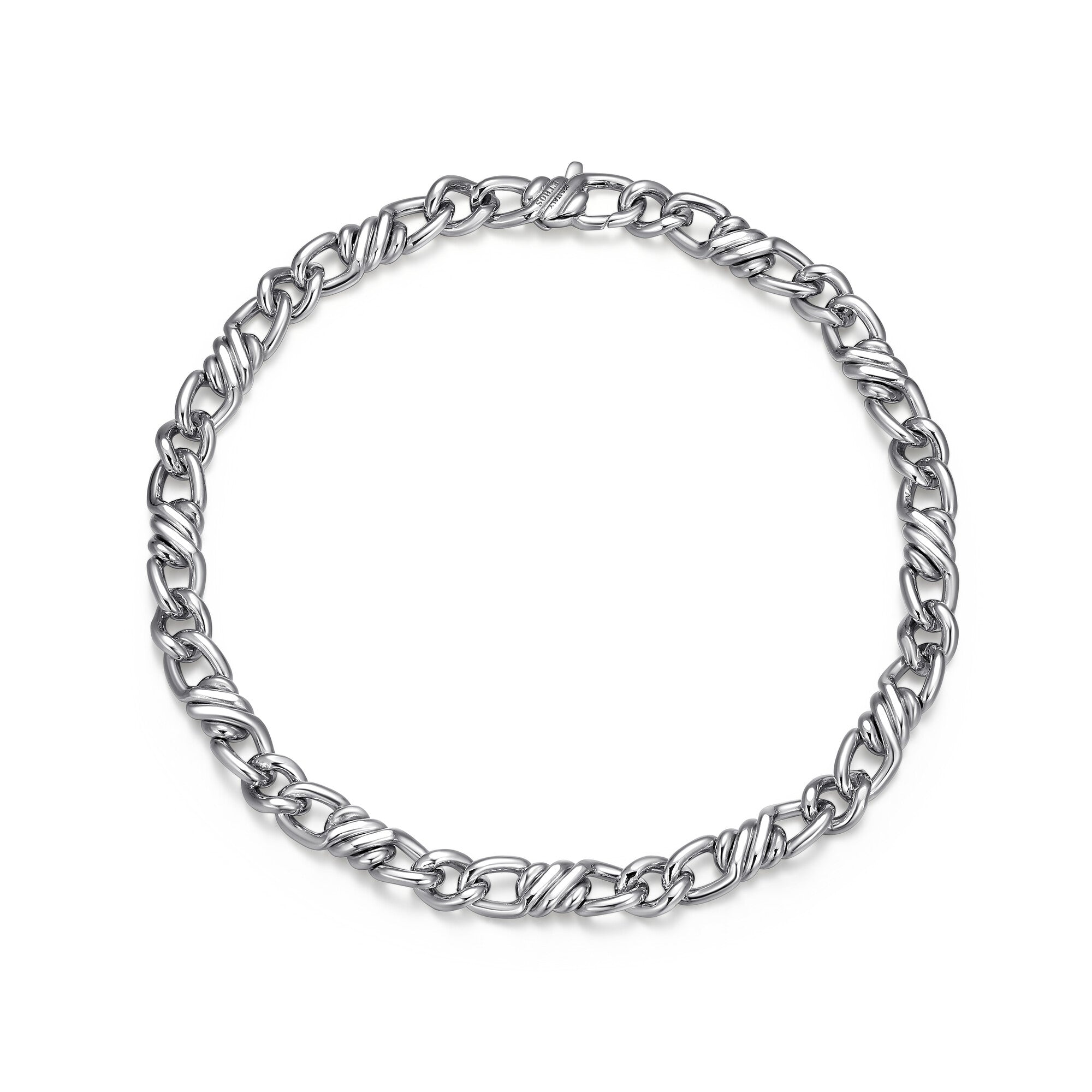 UB0003M - Italian Chain Rhodium Plated Flat Curb Twisted 3+1 Bracelet  -  8.5"