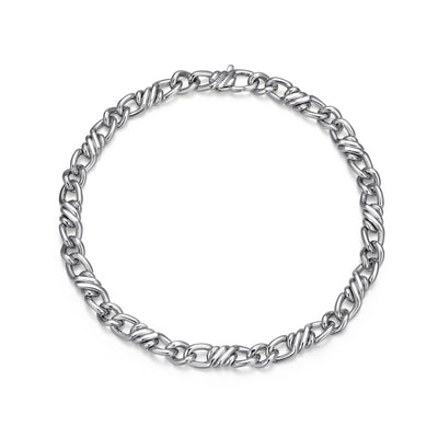 UB0003M - Italian Chain Rhodium Plated Flat Curb Twisted 3+1 Bracelet  -  8.5"