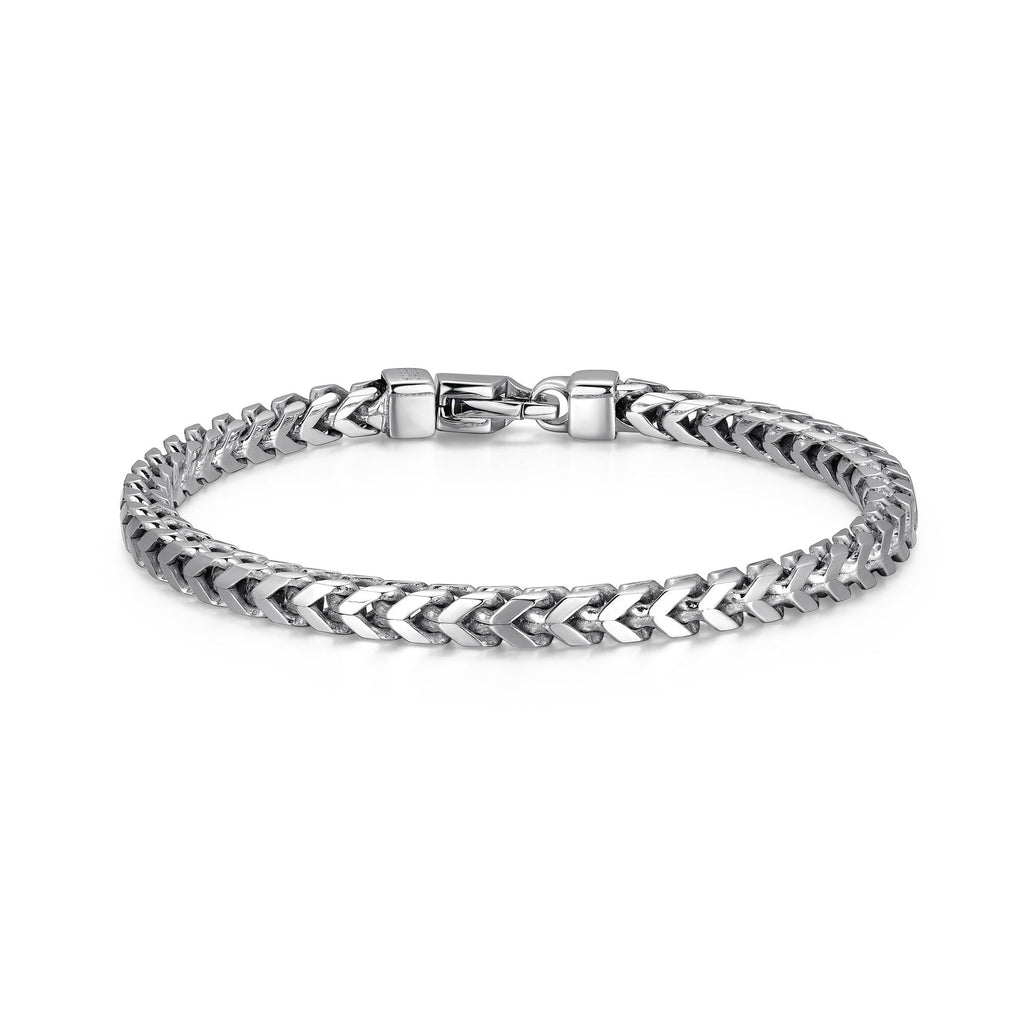 UB0002M - Italian Chain Rhodium Plated 4 - Side Franco Chain Bracelet  -  8.5"