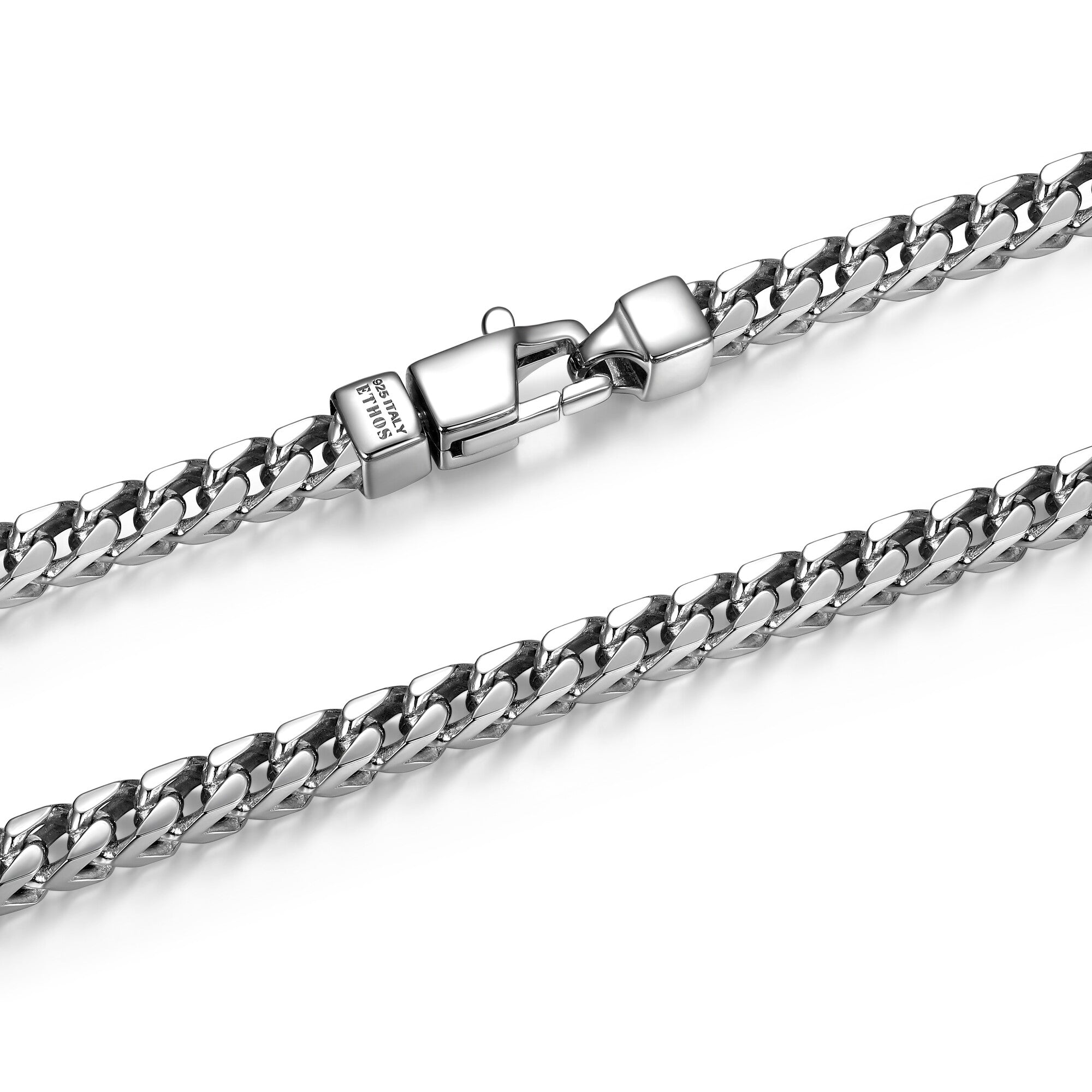 UB0002M - Italian Chain Rhodium Plated 4 - Side Franco Chain Bracelet  -  8.5"