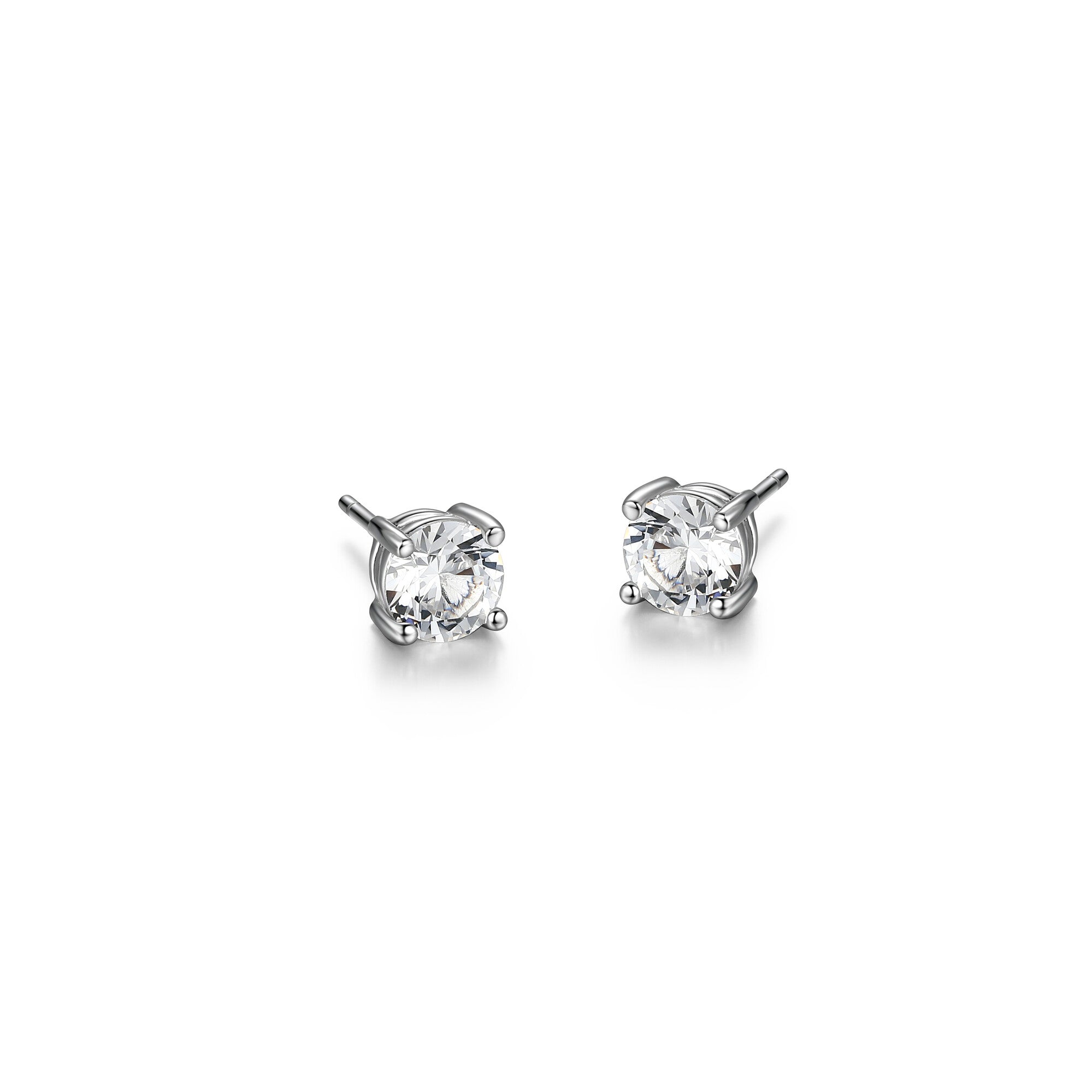 UE24W - Basic Rhodium Plated Sterling Silver and Created White Sapphire Stud Earrings