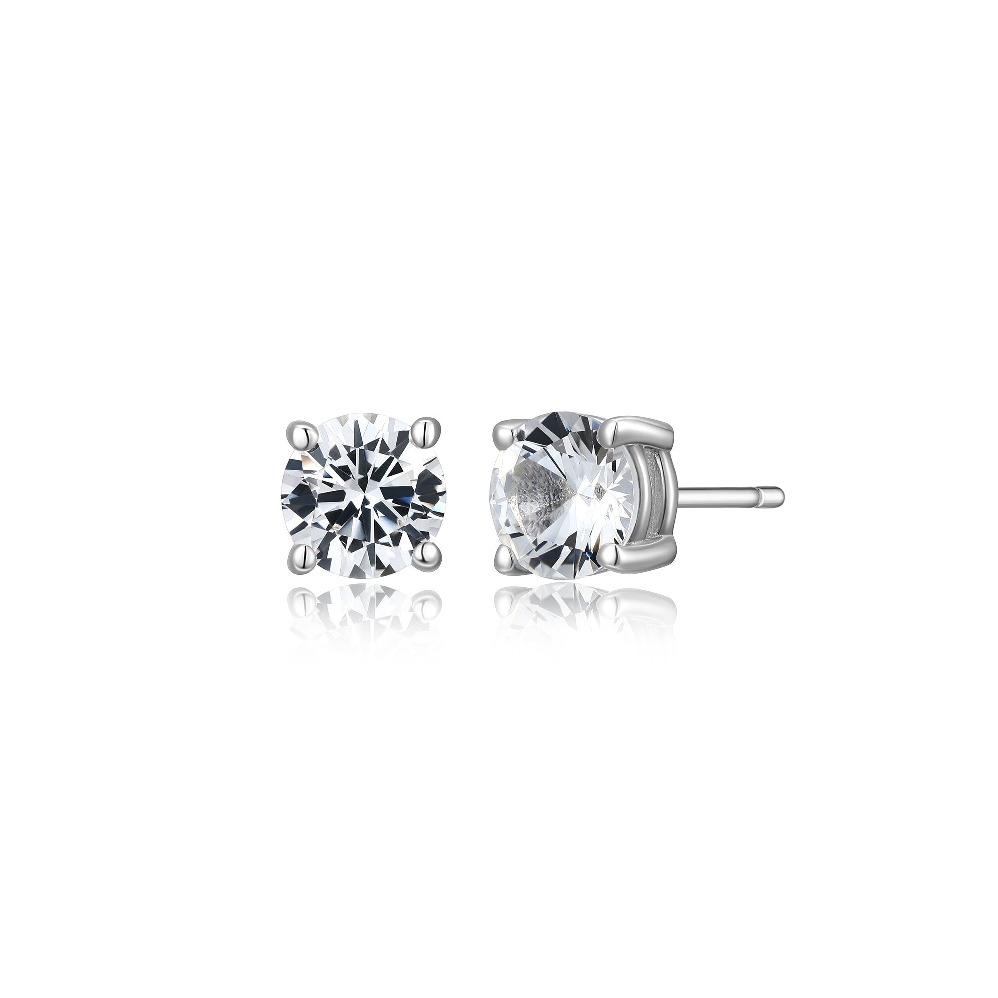 UE24W - Basic Rhodium Plated Sterling Silver and Created White Sapphire Stud Earrings