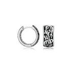 UE03 - Chisel Rhodium Plated Sterling Silver Filigree Huggie Earrings