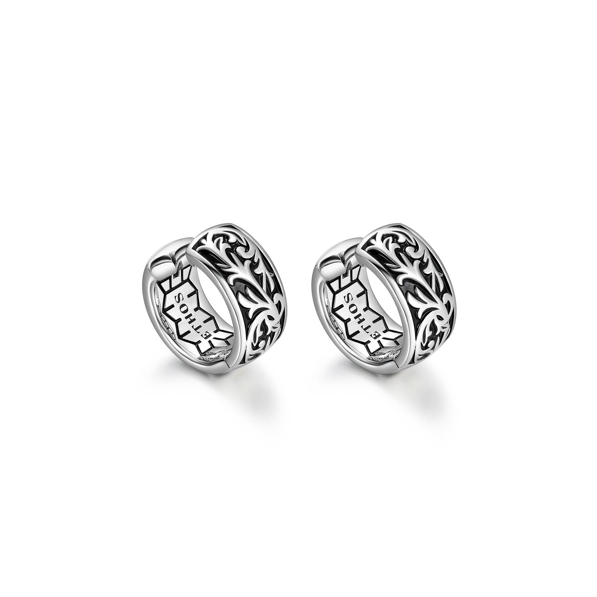 UE03 - Chisel Rhodium Plated Sterling Silver Filigree Huggie Earrings