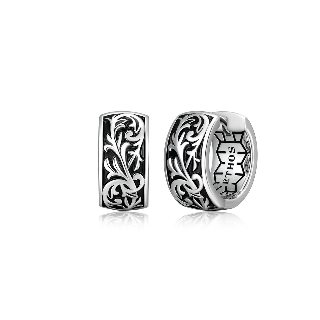 UE03 - Chisel Rhodium Plated Sterling Silver Filigree Huggie Earrings
