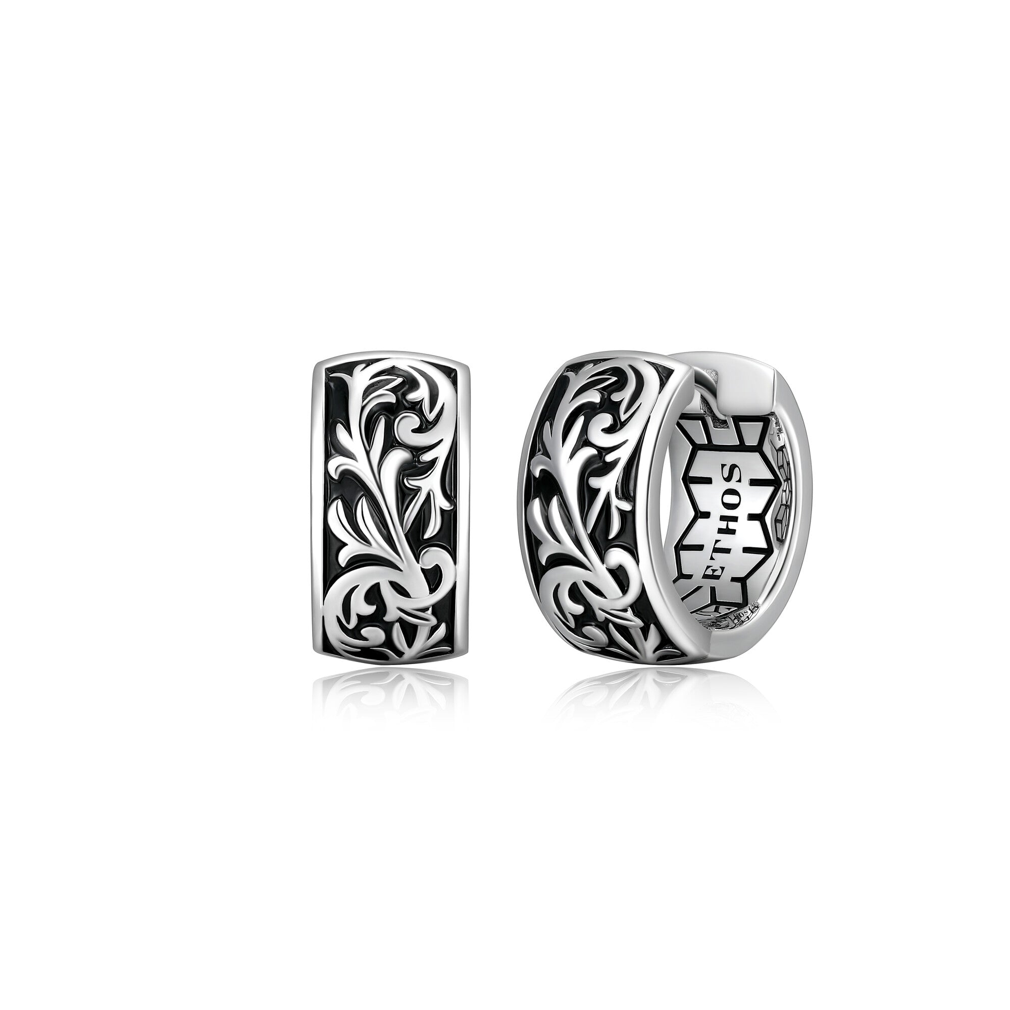 UE03 - Chisel Rhodium Plated Sterling Silver Filigree Huggie Earrings