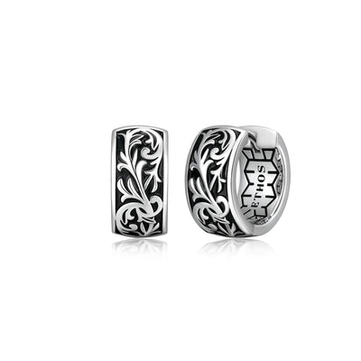 UE03 - Chisel Rhodium Plated Sterling Silver Filigree Huggie Earrings