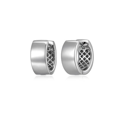 UE23R - Basic Rhodium Plated Sterling Silver Huggie Earrings