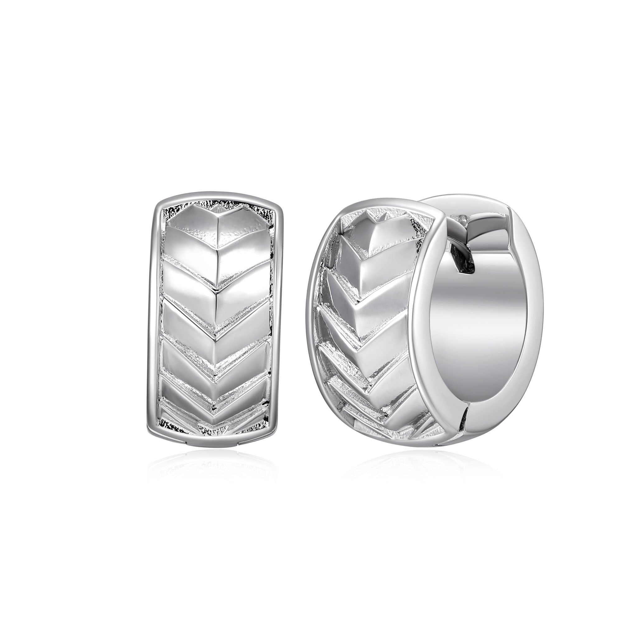 UE0009 - Chevron Rhodium Finish Sterling Silver Huggie Earrings