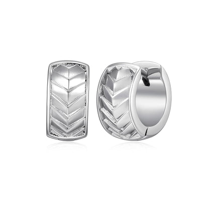 UE0009 - Chevron Rhodium Finish Sterling Silver Huggie Earrings