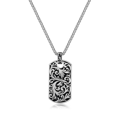UP03 - Chisel Filigree Dog Tag Necklace in Rhodium Finish Sterling Silver