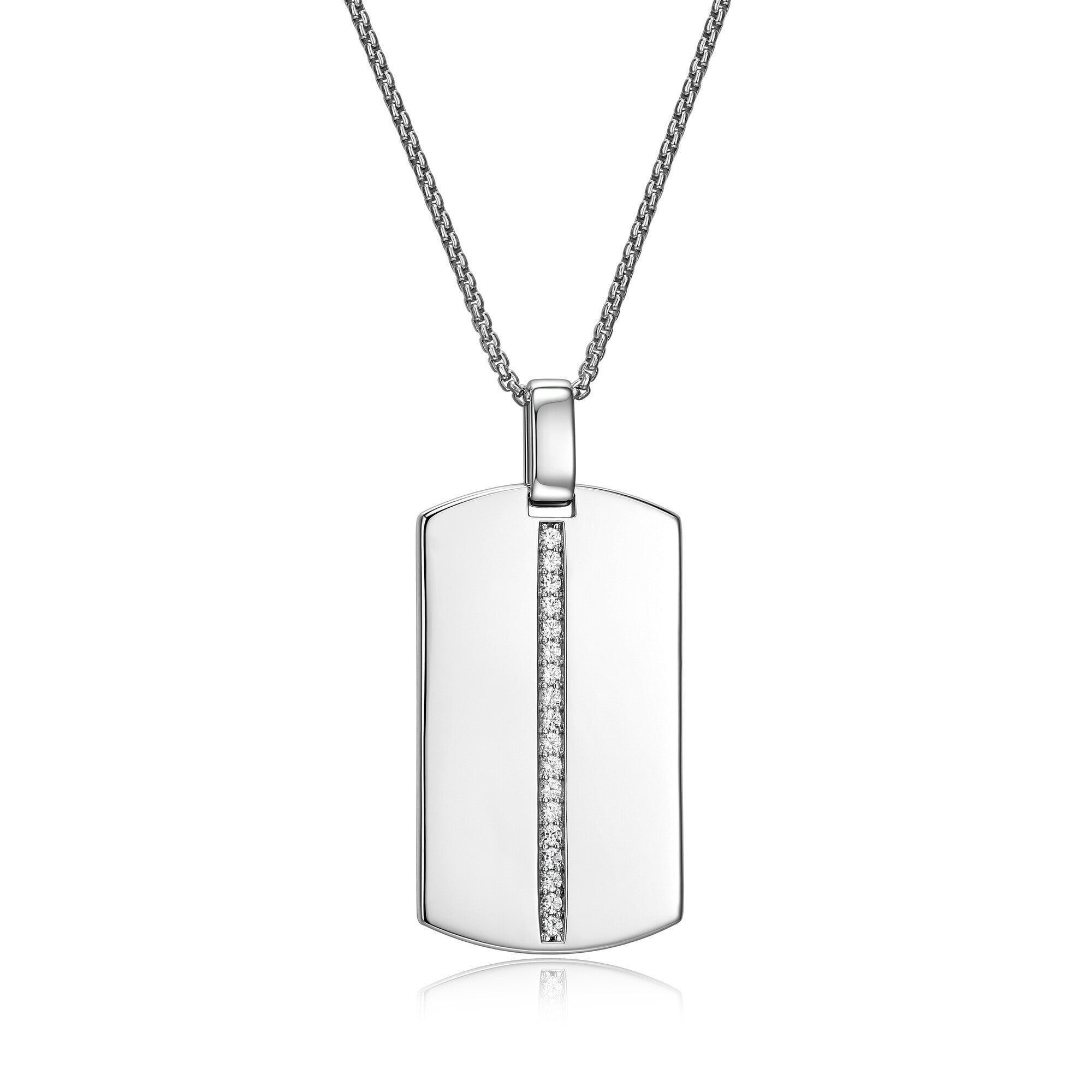 UP22 - ID Rhodium Plated Pendant with Created White Sapphires  -  24"