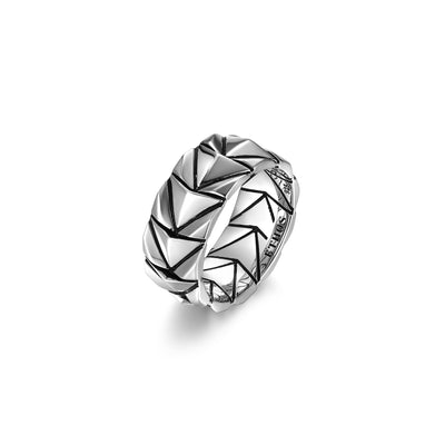 UR08 - Chevron Rhodium Plated Sterling Silver Band Ring