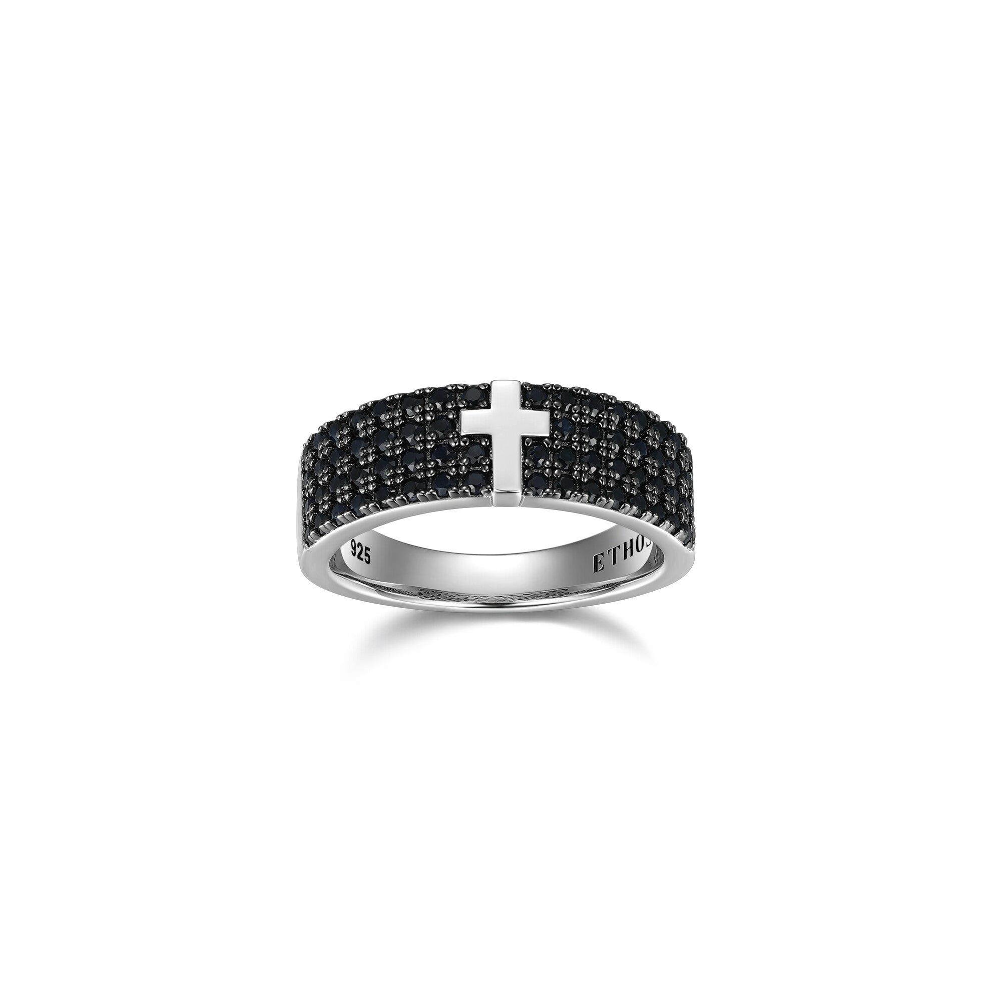 UR20 - Black Ice Rhodium Plated Gunmetal Sterling Silver and Black Sapphire Ring