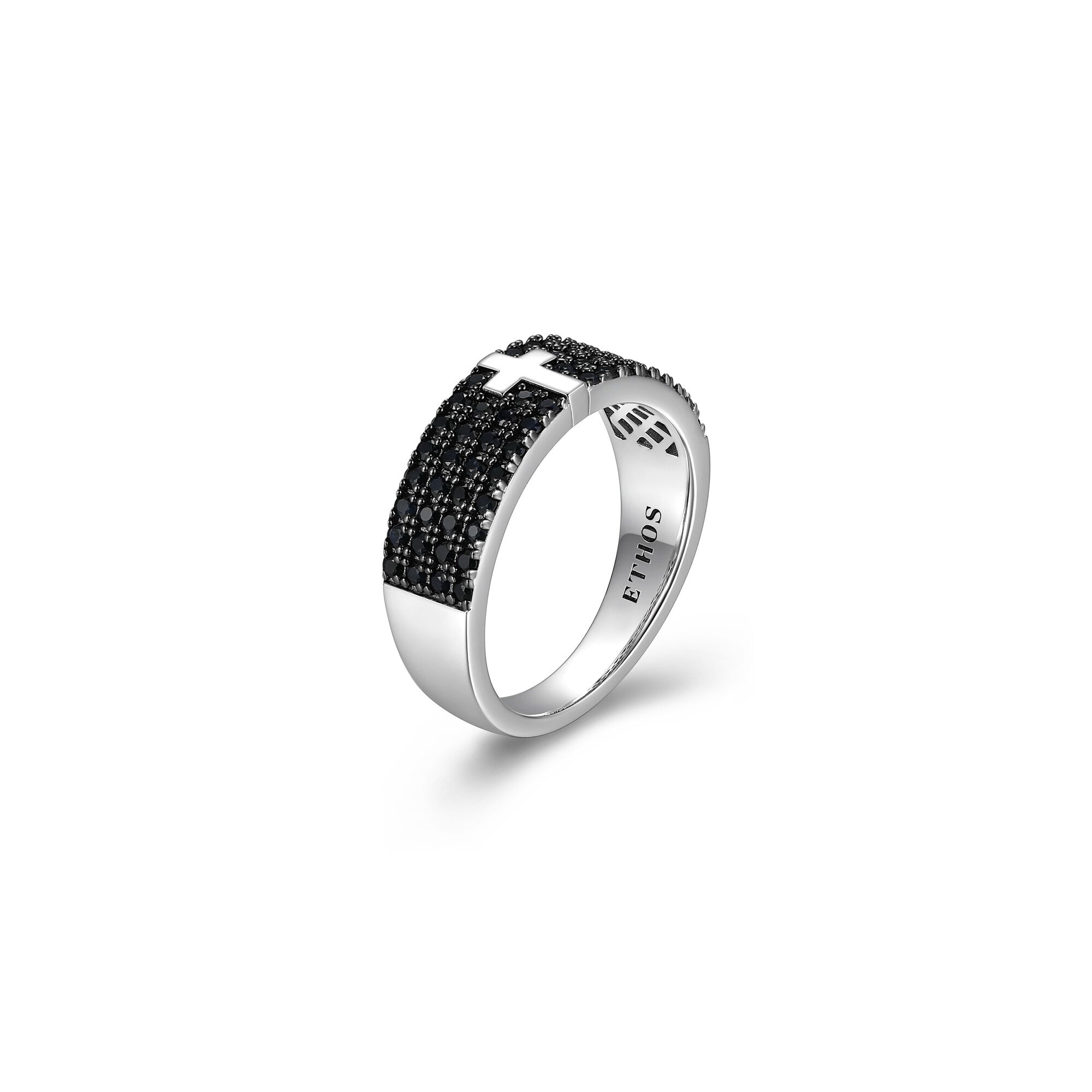 UR20 - Black Ice Rhodium Plated Gunmetal Sterling Silver and Black Sapphire Ring