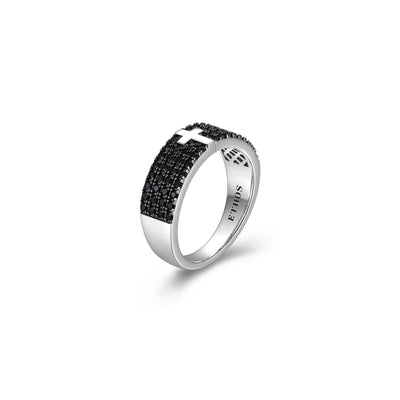 UR20 - Black Ice Rhodium Plated Gunmetal Sterling Silver and Black Sapphire Ring