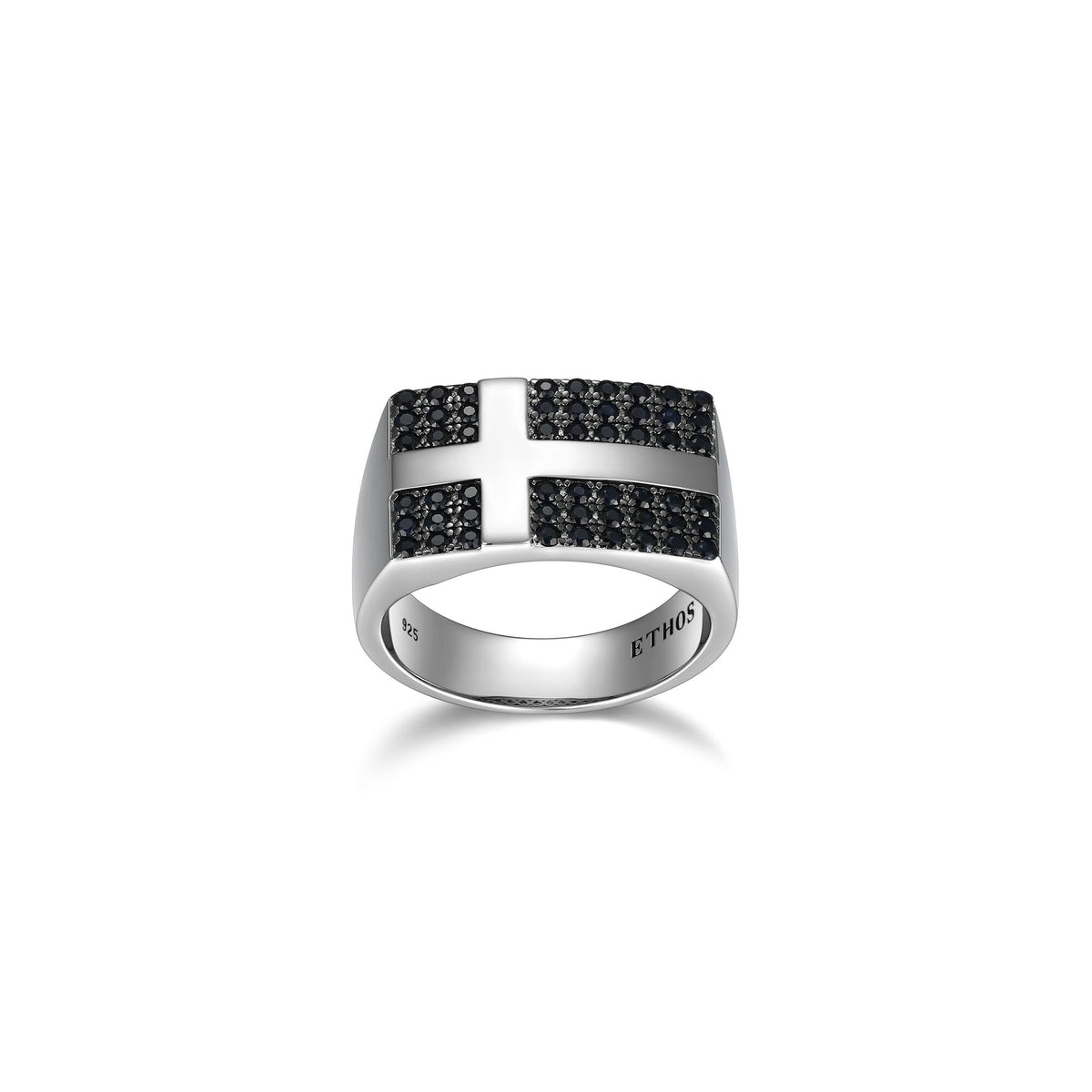 UR21 - Black Ice Rhodium Plated Gunmetal Sterling Silver and Black Sapphire Ring