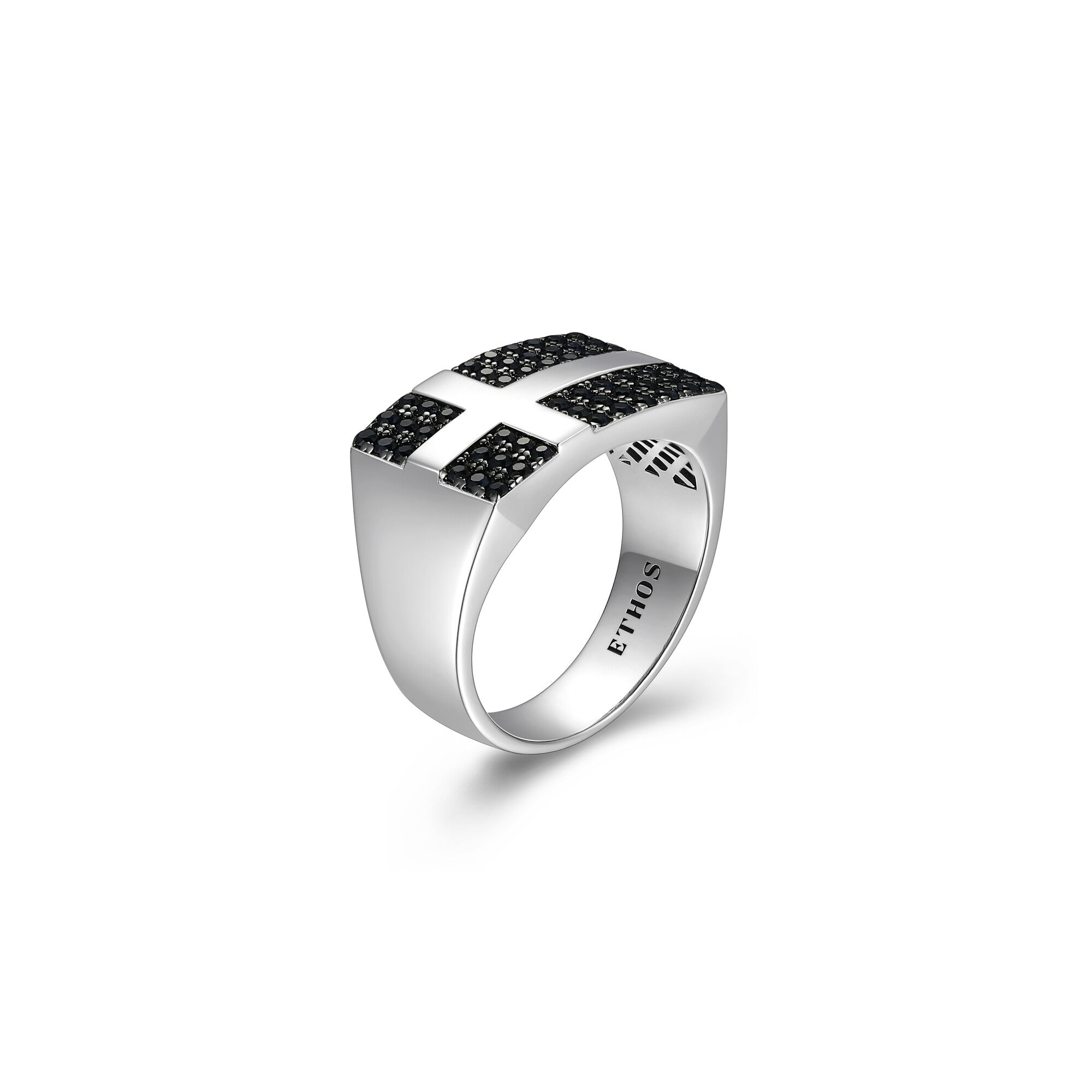UR21 - Black Ice Rhodium Plated Gunmetal Sterling Silver and Black Sapphire Ring