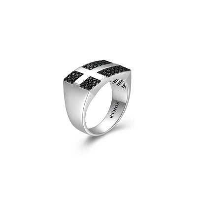 UR21 - Black Ice Rhodium Plated Gunmetal Sterling Silver and Black Sapphire Ring
