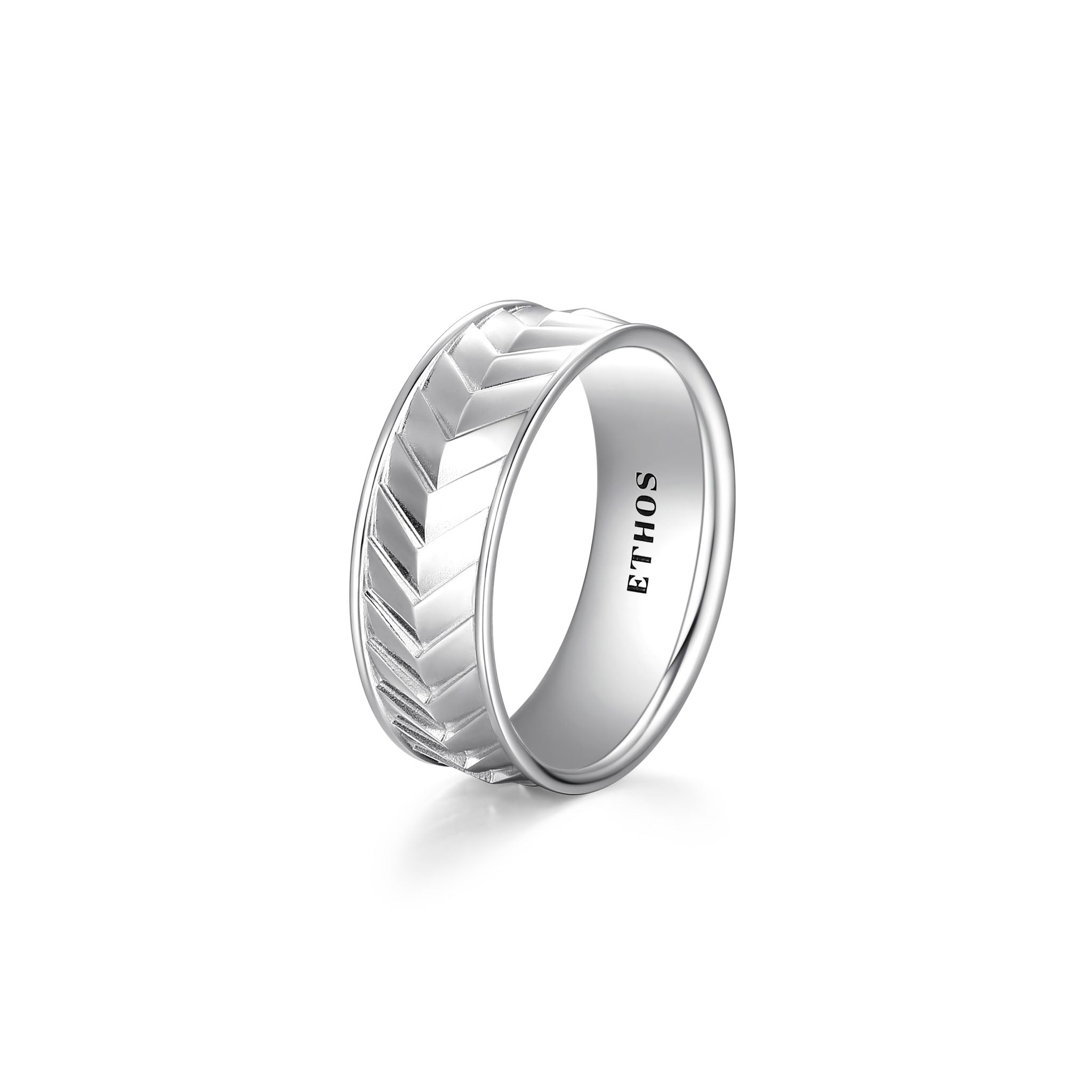 UR0009 - Chevron Rhodium Finish Sterling Silver Ring