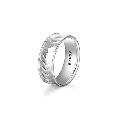 UR0009 - Chevron Rhodium Finish Sterling Silver Ring